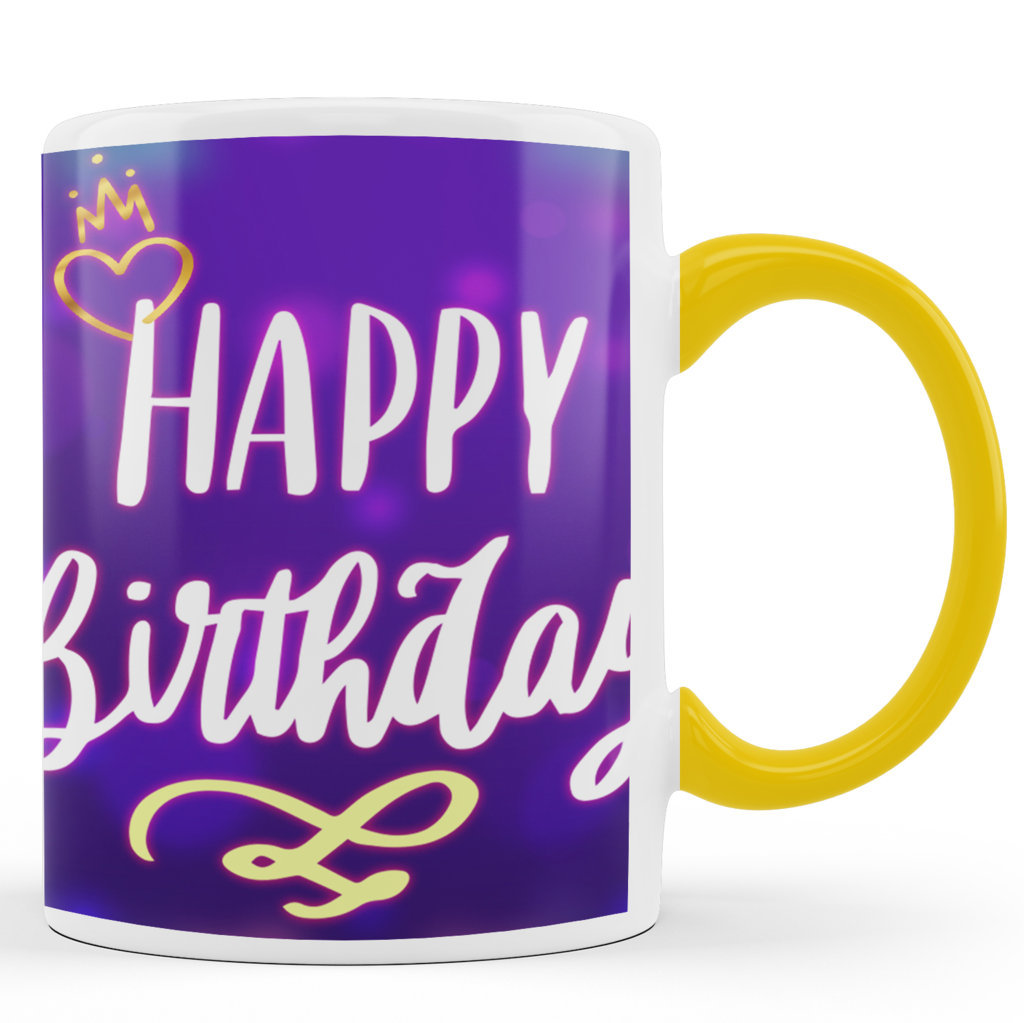 Printed Ceramic Coffee Mug | Happy Birthday With Heart and Crown | 325 Ml 